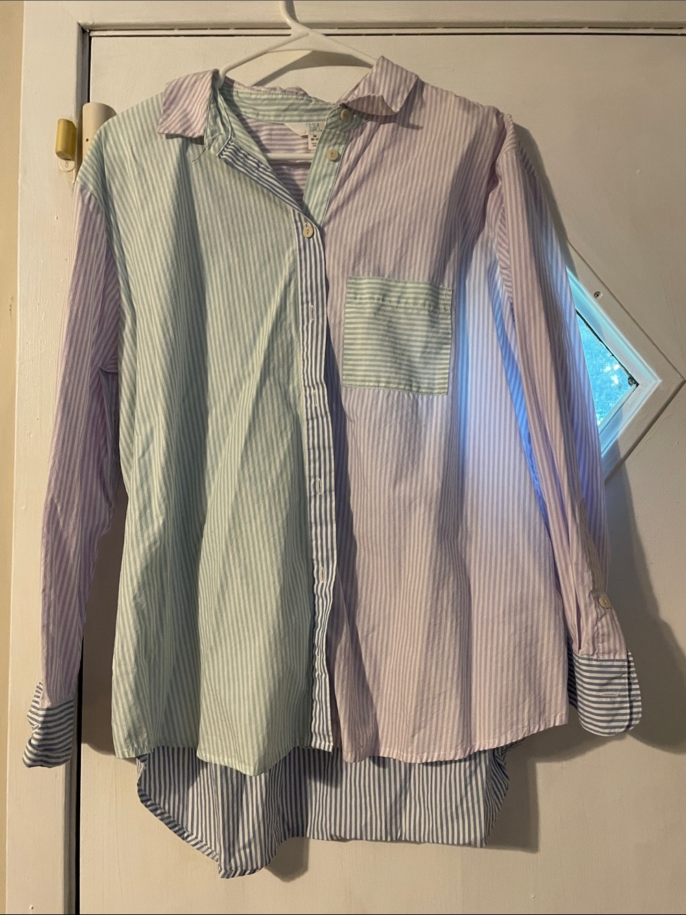Time and Tru Pastel Striped Colorblock Button-Down Shirt